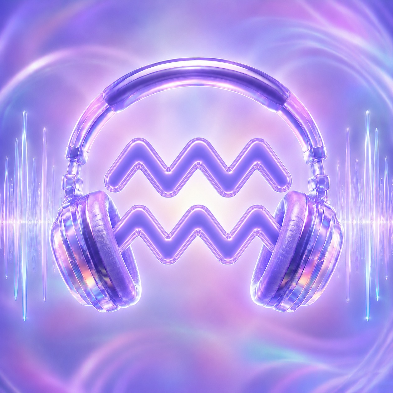 Glass Aquarius glyph with headphones