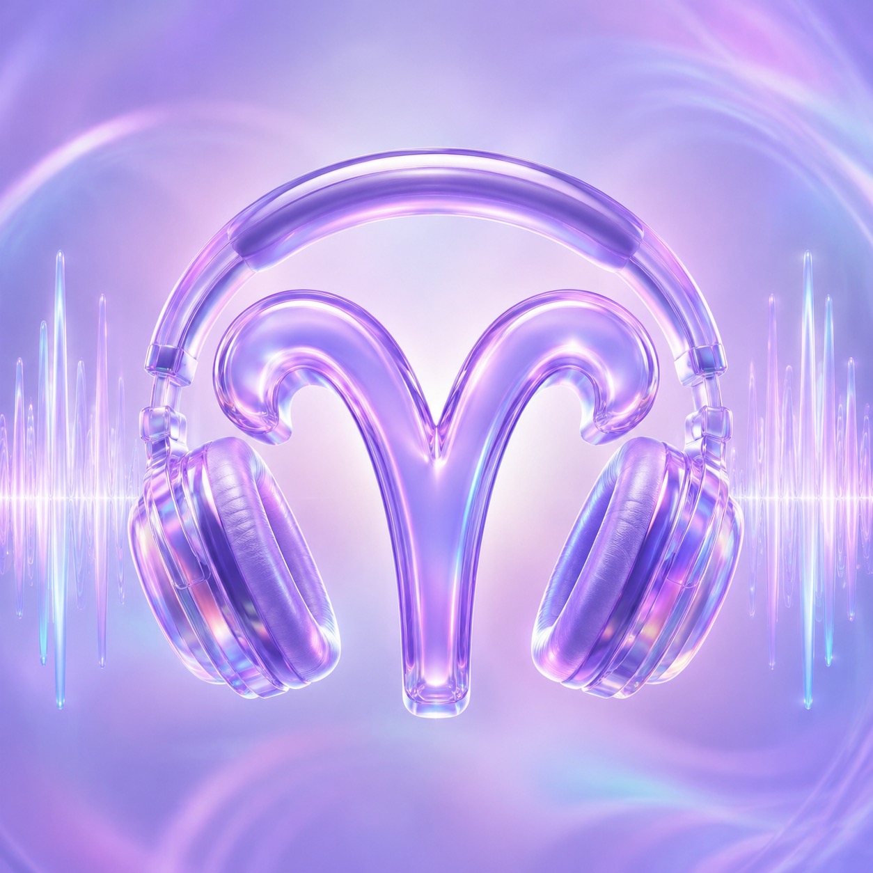 Glass Aries glyph with headphones