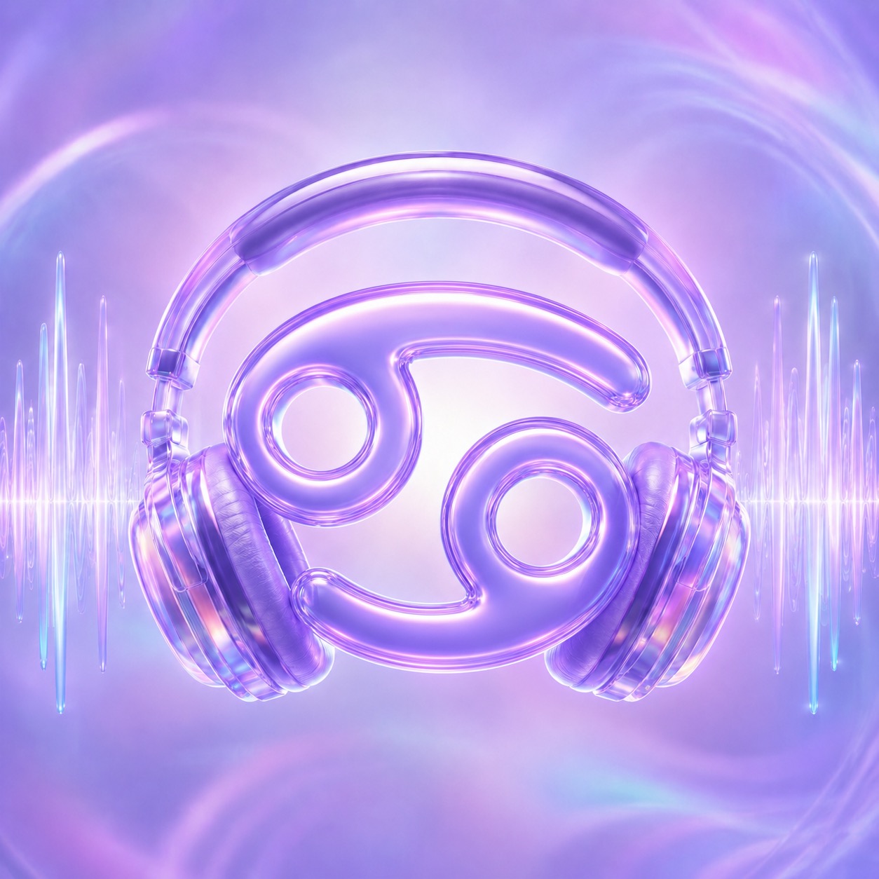 Glass Cancer glyph with headphones