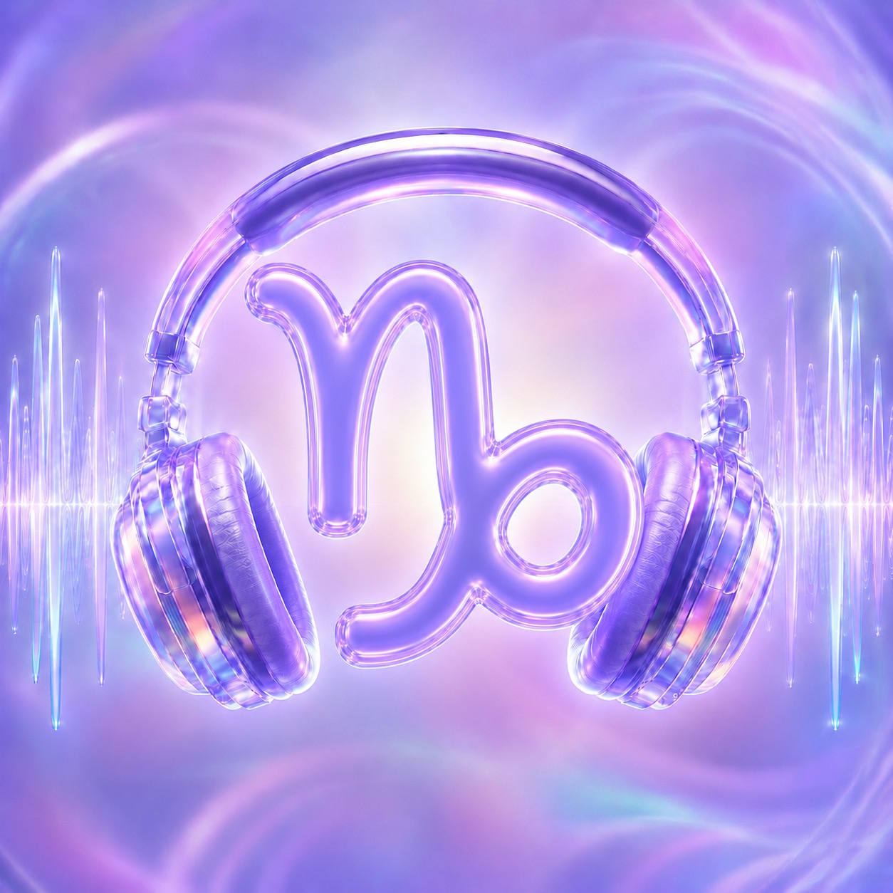 Glass Capricorn glyph with headphones