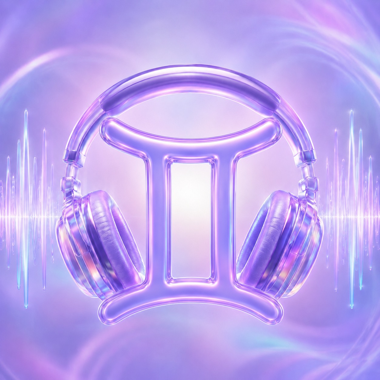 Glass Gemini glyph with headphones