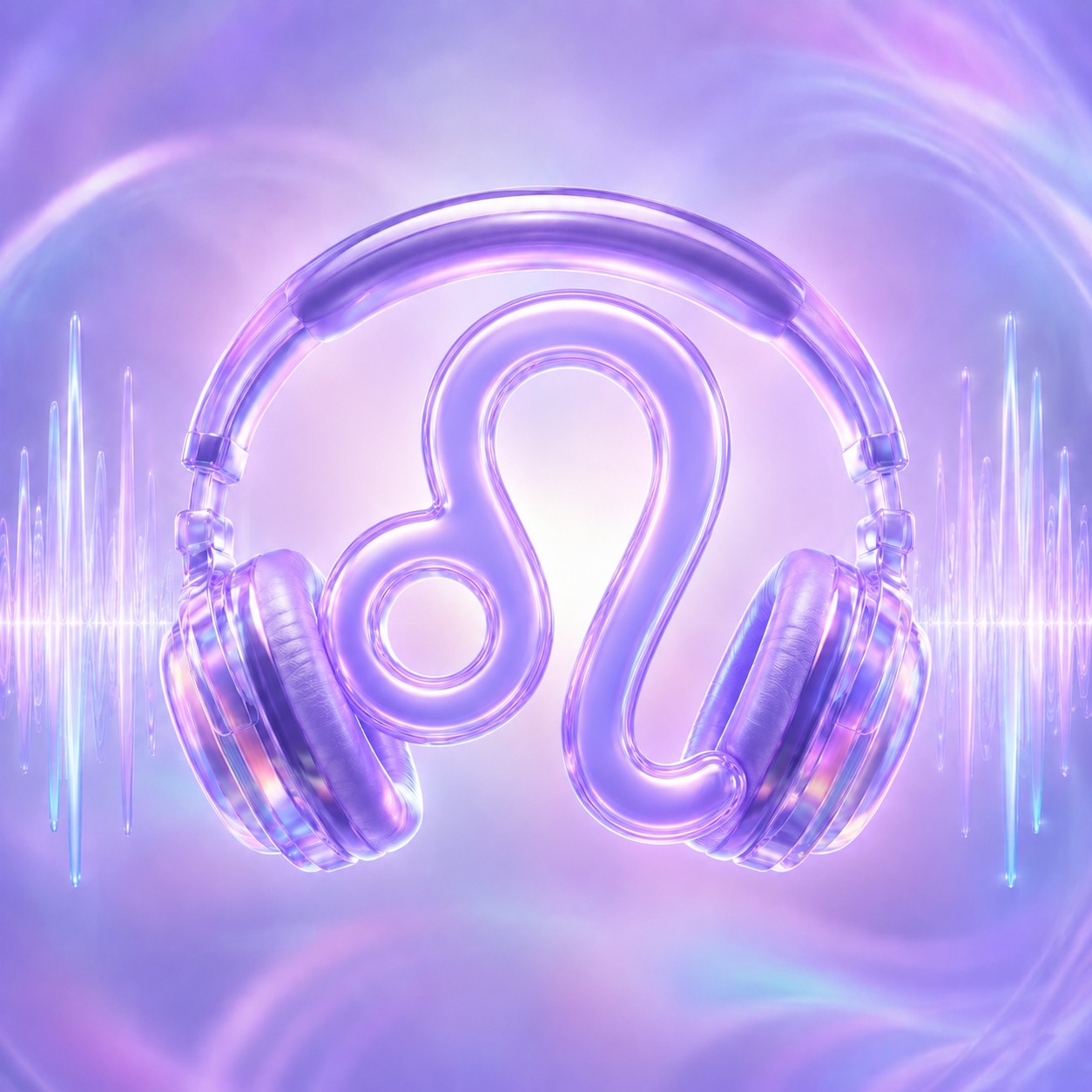 Glass Leo glyph with headphones