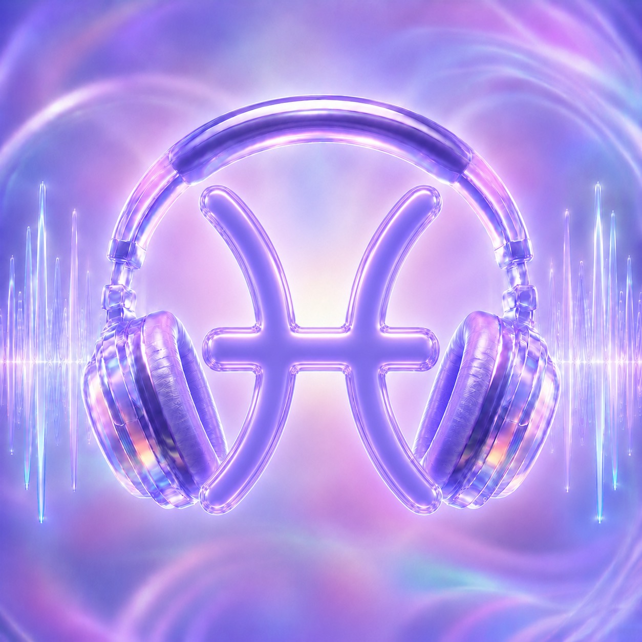 Glass Pisces glyph with headphones
