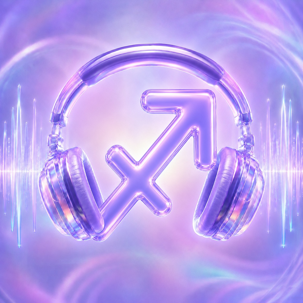 Glass Sagittarius glyph with headphones