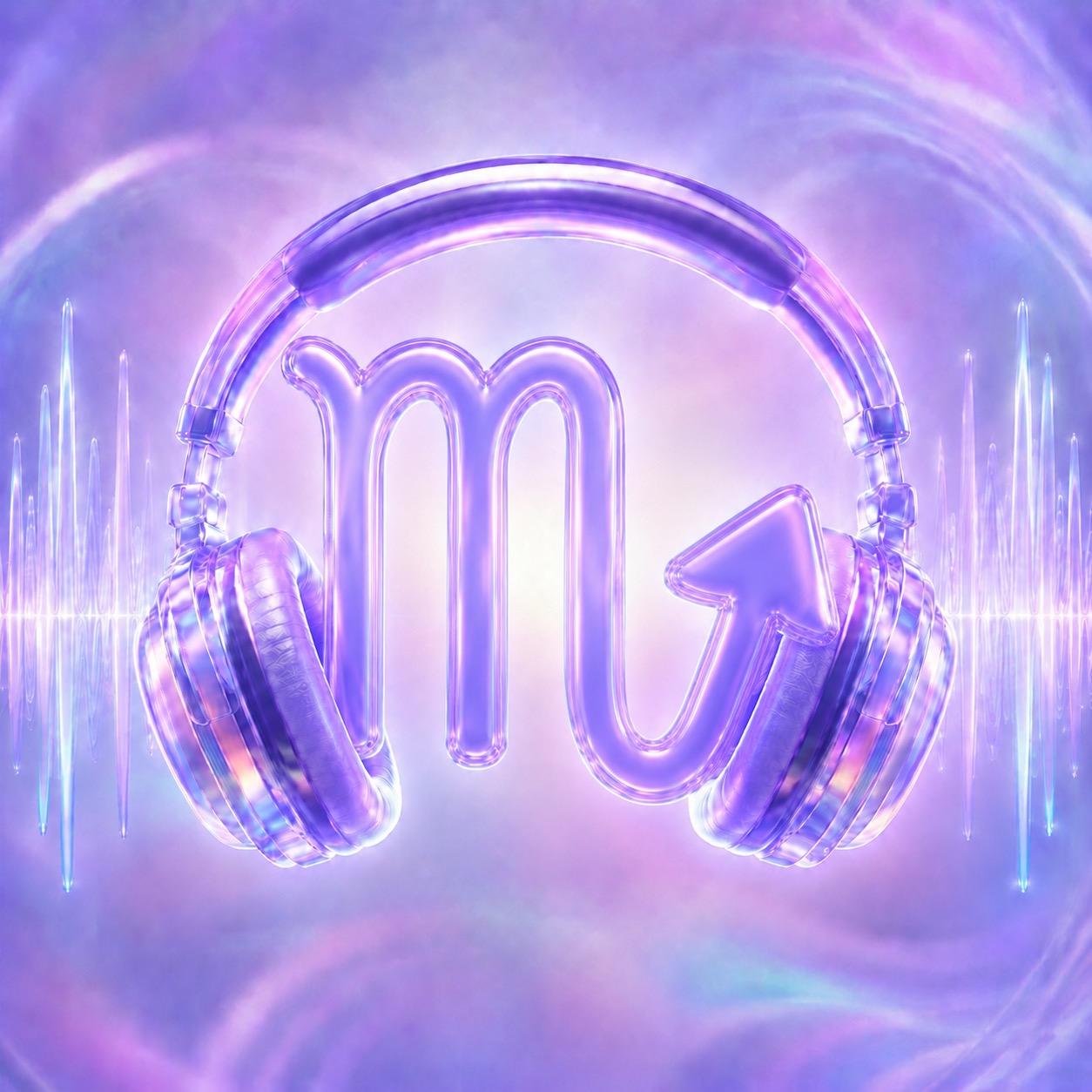 Glass Scorpio glyph with headphones