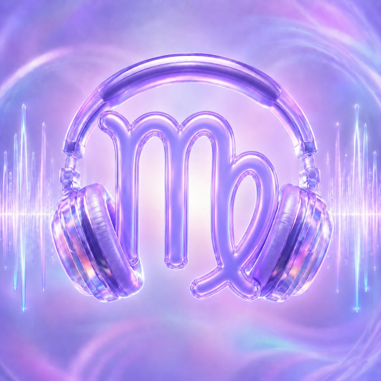 Glass Virgo glyph with headphones